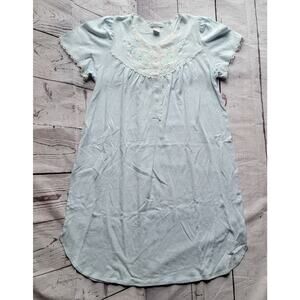 Miss Elaine Night Gown Size M vtg Light Blue Cotton Lace embroidery Design
